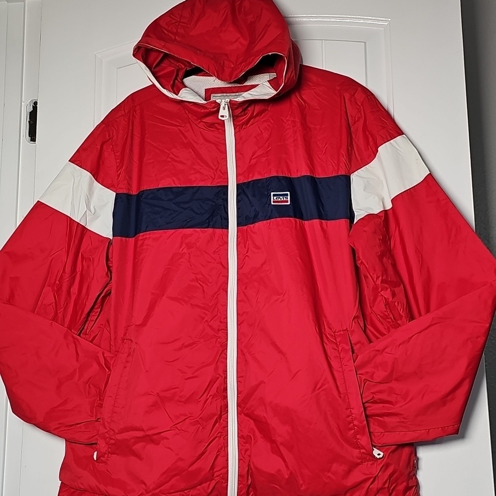 Levi's Lg Red and White Windbreaker Jacket